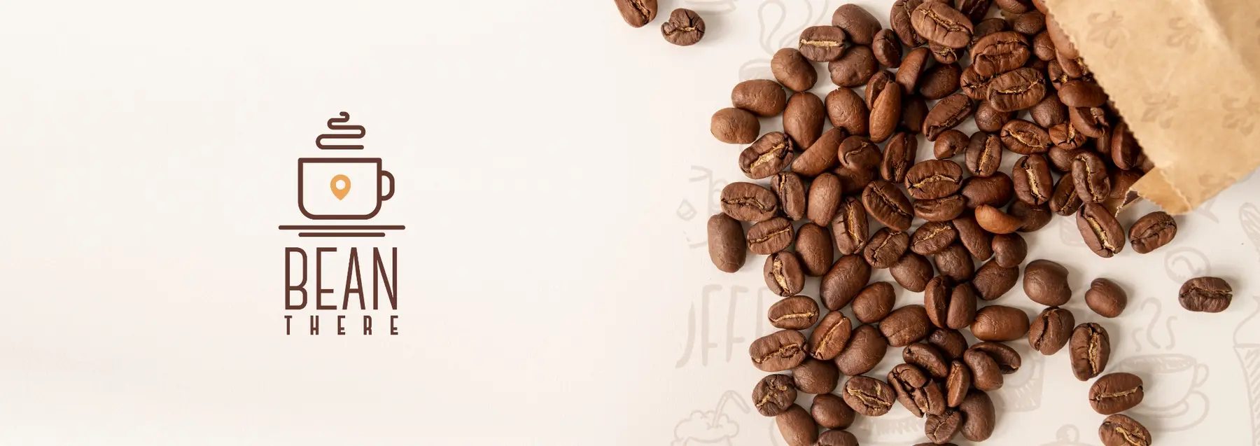 Identidad Bean There junto a granos de café