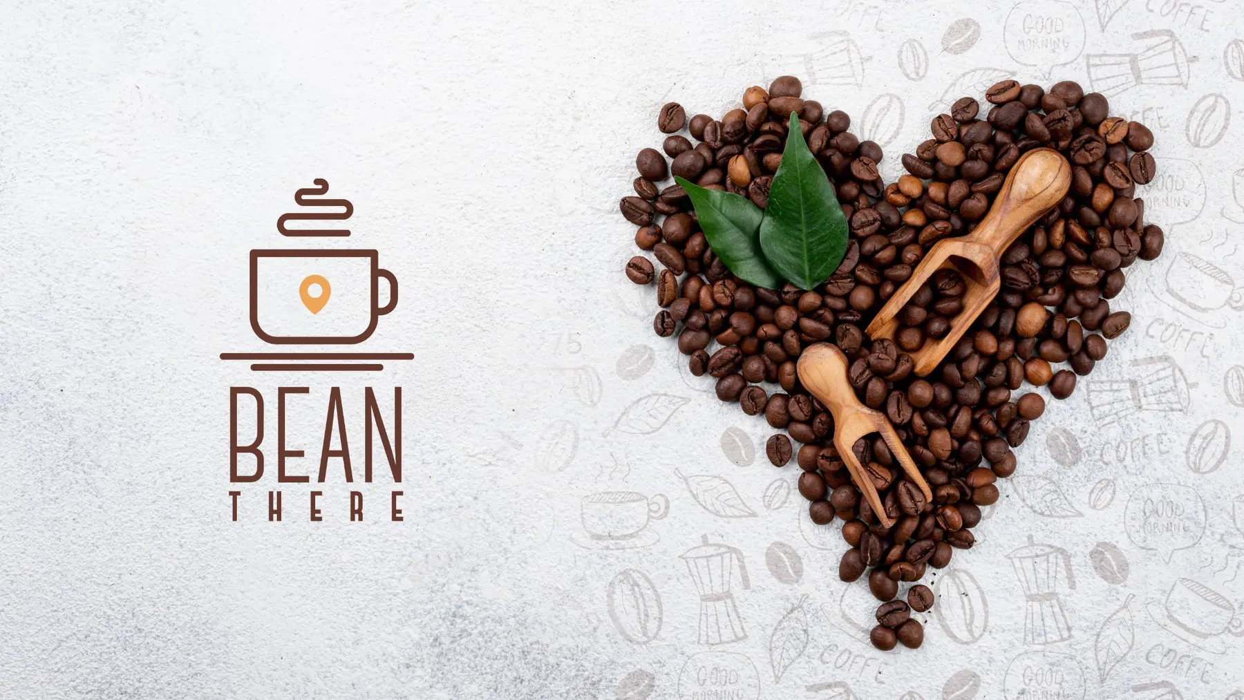 Logotipo Bean There junto a un corazón formado con granos de café
