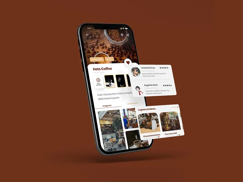 Mockup de Bean There sobre fondo espresso