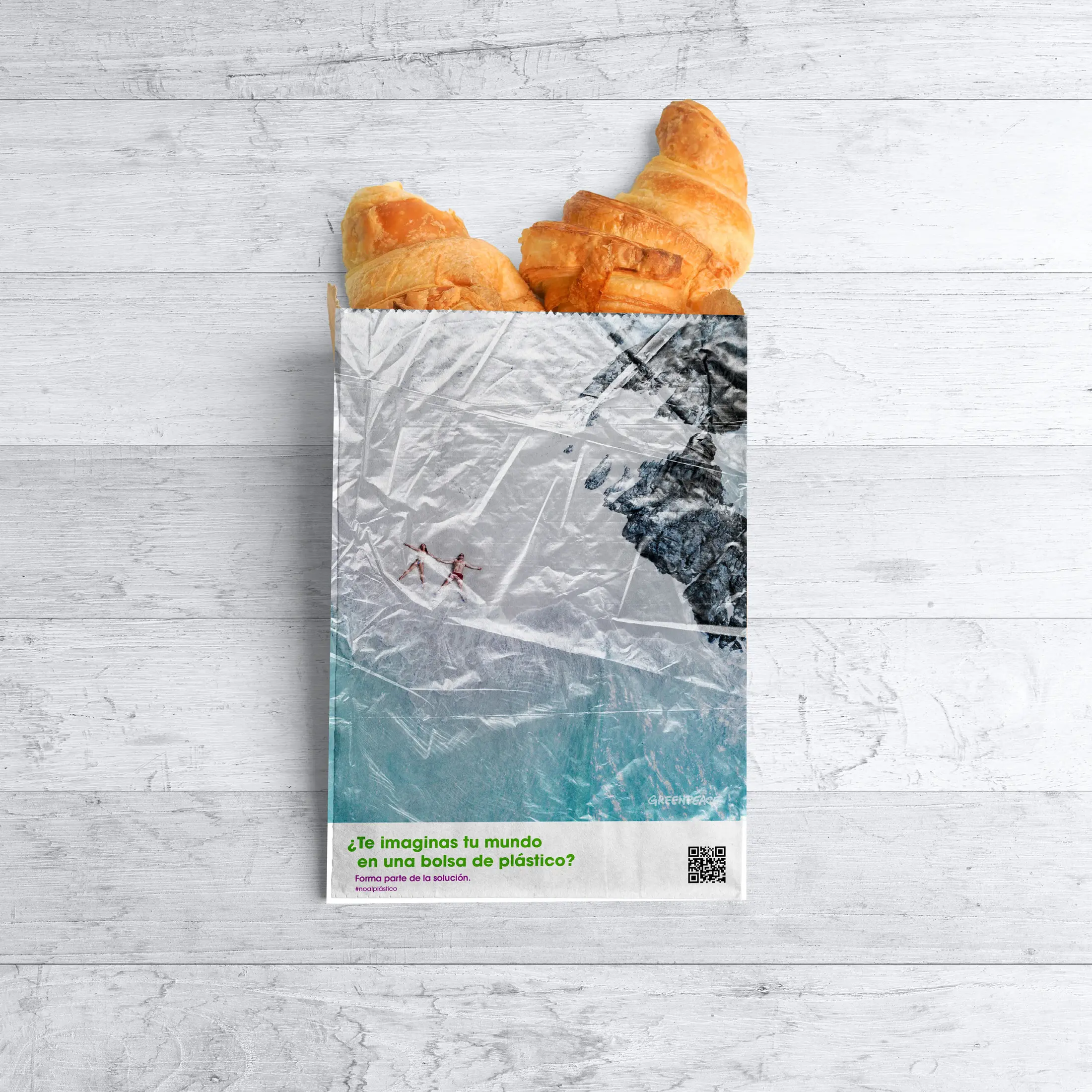 Bolsa de papel de panadería con la creatividad de Greenpeace