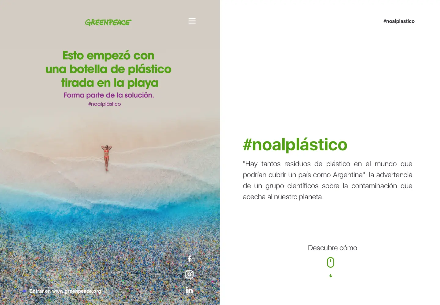 Diseño de landing page para la campaña no al plástico