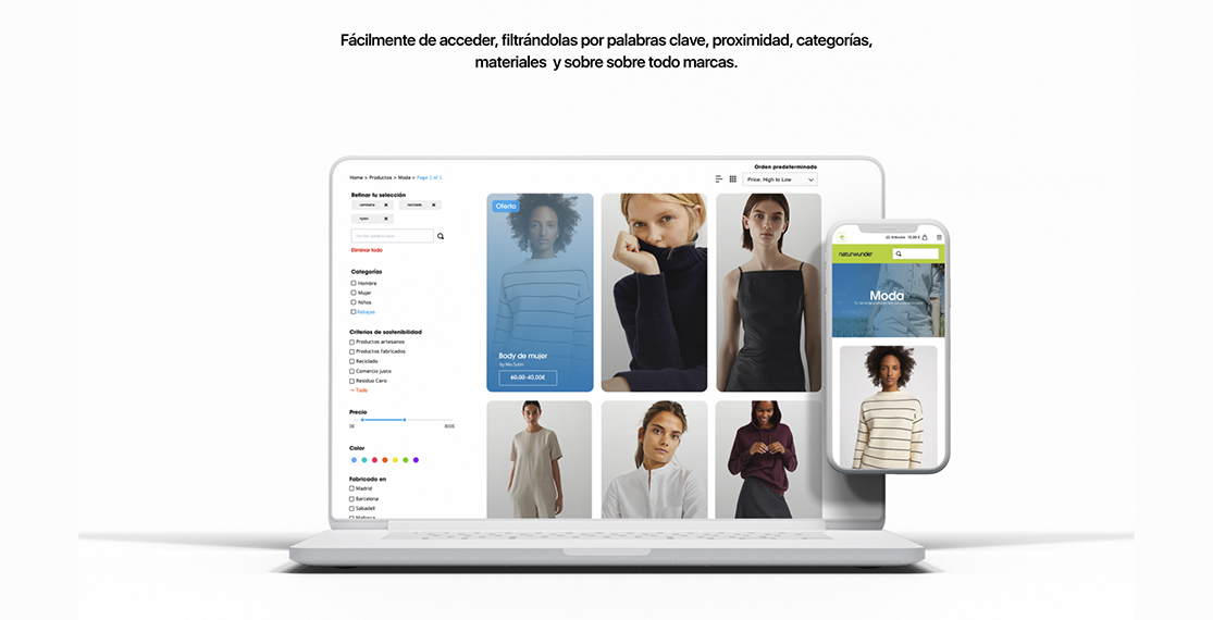 Catálogo y filtros de búsqueda en web y móvil